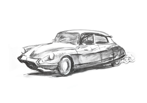 Ds Face Citroën ID 19 de 1965, dessin de Thomas Guerton